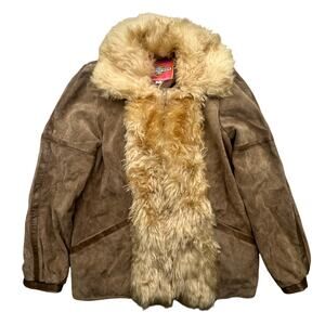 Vintage 70s Ms Pioneer Suede Leather Jacket Coat Womens 10 Fur Trim Brown Zip